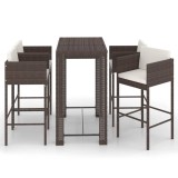 Cumpara ieftin Set mobilier bar de gradina cu perne, 5 piese, maro, poliratan