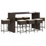 Cumpara ieftin Set mobilier bar de gradina, cu perne, 9 piese, maro, poliratan