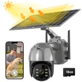 Cumpara ieftin Camera supraveghere solara Technovici, WiFi PTZ 2K 8MP, Exterior, Vedere nocturna color 30m, Senzor PIR, Alarma sonora, Audio bidirectional, IP66, Car