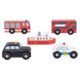 Set 5 vehicule din lemn PlayLearn Toys, BigJigs Toys