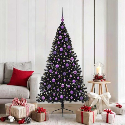 vidaXL Pom de Crăciun artificial pre-iluminat Negru 180 cm PVC 3397147 foto