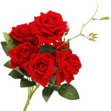 Buchet de flori artificiale din poliester, 6 fire trandafiri, 55cm, rosu Household NewTrend
