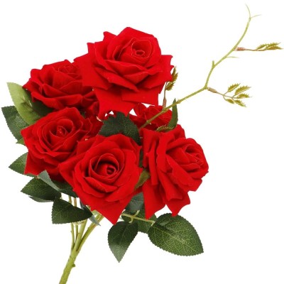 Buchet de flori artificiale din poliester, 6 fire trandafiri, 55cm, rosu Household NewTrend foto
