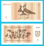Lituania (p#39) 1 Talonas 1992 UNC 'Lapwing'; (ROG CITITI DETALIILE!)