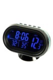 Termometru digital pentru mașină, voltmetru DC 12-24V, ceas 4 &icirc;n 1 pentru interior și exterior, afișaj digital LCD (albastru)