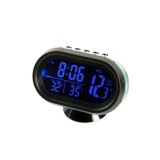 Termometru digital pentru mașină, voltmetru DC 12-24V, ceas 4 &icirc;n 1 pentru interior și exterior, afișaj digital LCD (albastru)