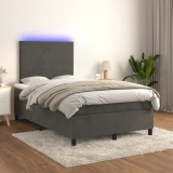 VidaXL Pat cu arcuri, saltea și LED, gri &icirc;nchis, 120x200 cm, catifea 3135994