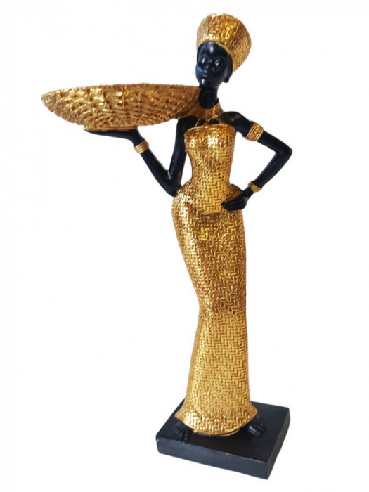 Ornament decorativ, Africana cu suport pentru bijuterii, Auriu, 32 cm, XC222306