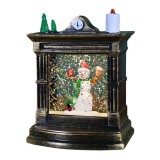 Decoratiune de craciun tip semineu / ceas, flippy, glob de cristal cu fulgi de zapada, model om de zapada, iluminare led, 11.5 x 8.5 x 6.5 cm, carcasa