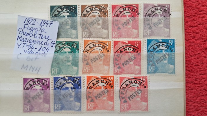 1922 France Preoblit. Marianne de GandonYT=94-104 var. c.set MNHMi=50E