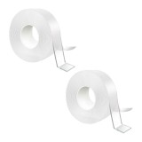 Cumpara ieftin Set 2 benzi dublu adezive transparente, 5 metri pe rola, siliconice, flexibile, rezistente la apa, reutilizabile, nu lasa urme, aplicabile pe diverse