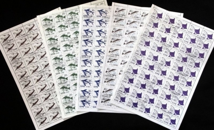 Korea 1990 Fishes, full sheets of 50, used V.005