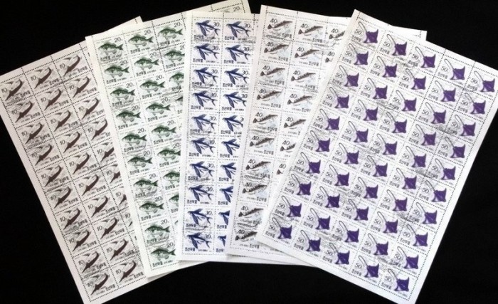 Korea 1990 Fishes, full sheets of 50, used V.005