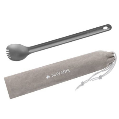 Spork din titan cu maner lung pentru camping Navaris, 21.5 cm, 52986.01 foto