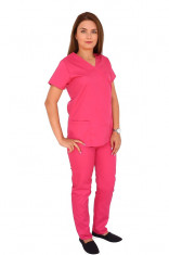 Costum medical ciclam cu bluza in forma Y cambrata si pantaloni ciclam XL INTL foto