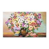 Tablou cu flori si carti pictat manual, Parfum de sarbatoare, 100x60cm ulei pe panza, Constantin Feraru, gata de agatat pe perete