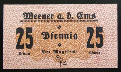 Bancnota istorica 25 PFENNIG - GERMANIA (IMPERIUL GERMAN), anul 1920 * cod 6 A = NOTGELD foto