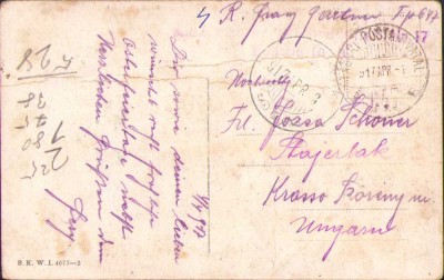 HST CP60 Carte poștală austro-ungară 1917 Feldpost 647 circulată Anina foto