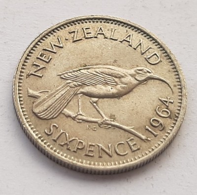 91. Moneda Noua Zeelanda 6 pence 1964 foto