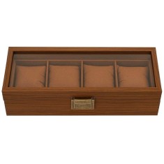 Caseta eleganta din lemn pentru depozitare si organizare 4 ceasuri, model Pufo Noble, maro foto