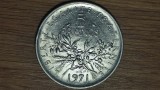 Franta - moneda de colectie mare ⌀29 mm - 5 franci / francs 1971 - impecabila !