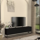 Comoda TV neagra 180 cm cu front 3D si cadru metalic Verpsboga