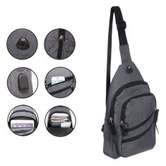 Rucsac Bărbați, Model USB, Culoare Gri, Dimensiuni 18x8x32 cm