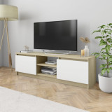 Comoda TV, alb si stejar Sonoma, 120 x 30 x 35,5 cm, PAL GartenMobel Dekor, vidaXL