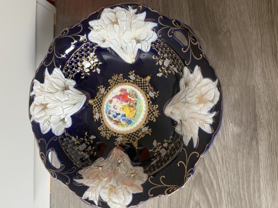 Fructiera vintage portelan cobalt foto