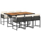 Cumpara ieftin Set mobilier de gradina cu perne, 7 piese, negru, poliratan