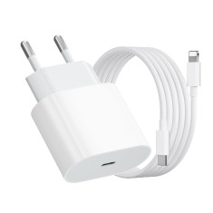 Incarcator compatibil, mufa lightning, serie Apple, 20W, iPhone 14, 13, 12, 11, 8, 7, 6, 5, Usb Type-C intrare, iesire Lightning, Cablu de 1m compatib