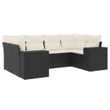 Set mobilier de gradina cu perne, 6 piese, negru, poliratan