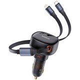Cumpara ieftin Baseus Incarcator Auto USB-C + Cablu Retractabil 2 in 1 Type-C Lightning, PD30W + QC4.0, 60W, Negru