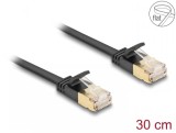 Cablu de retea RJ45 Cat.6A cu cablu Cat.7 Flat FTP 0.3m Negru, Delock 80343