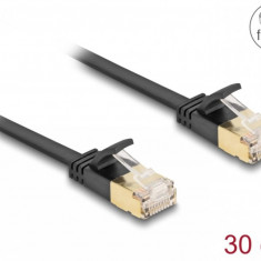 Cablu de retea RJ45 Cat.6A cu cablu Cat.7 Flat FTP 0.3m Negru, Delock 80343