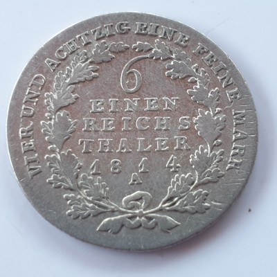 Germania Prusia 1/6 Thaler / Taler 1814 A argint William lll foto