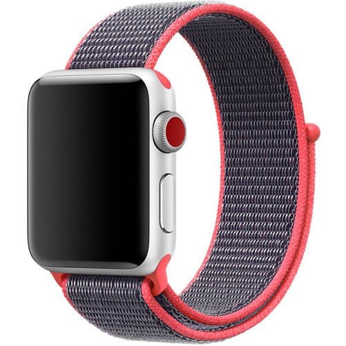 Curea iUni compatibila cu Apple Watch Ultra/SE/8/7/6/5/4/3/2/1, 38mm, Nylon Sport, Woven Strap, Purple/Electric Pink