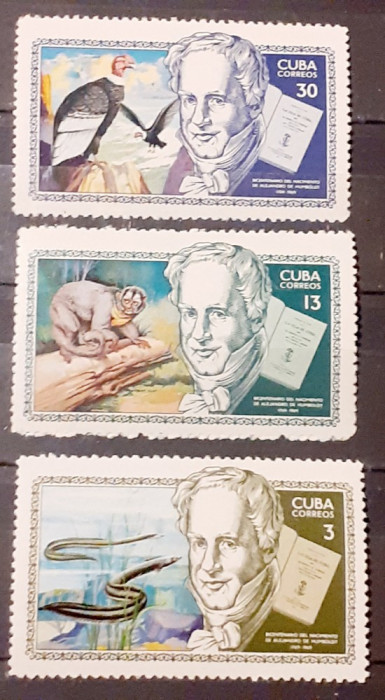 Cuba 1969 fauna, savant naturalist Humboldt serie 3v mnh