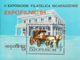 BC369, Nicaragua 1984, colita transporturi cu cai, Expofilnic, Nestampilat