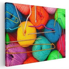 Tablou canvas gheme si andrele pentru tricotat, multicolor 1272 Tablou canvas pe panza CU RAMA 50x70 cm