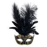 Cumpara ieftin Mască de Carnaval Damă Fancy &ndash; Neagră cu Pene și Glitter Auriu