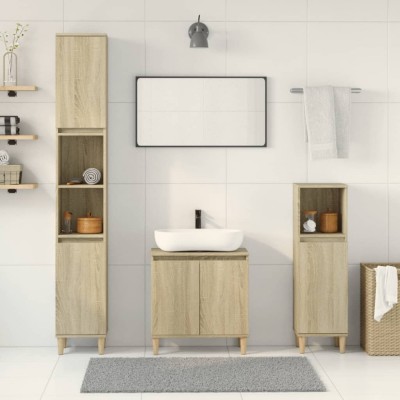 Gossi set mobilier de baie, 3 piese, stejar sonoma, lemn prelucrat foto