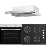 Pachet Cuptor electric Incorporabil Hausberg HB-8053IN, Clasa A, 71L, 2225W, Negru/Inox, Plita incorporabila HB-567NG, Gaz, 4 arzatoare, fonta, Sticla