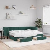 vidaXL Pat de zi cu extensie și sertare verde &icirc;nchis 80x200 cm catifea