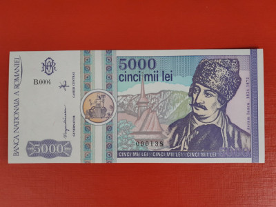 Bancnota 5000 lei 1992 - UNC ++++ serie foarte mica B.0003 / 000138 foto