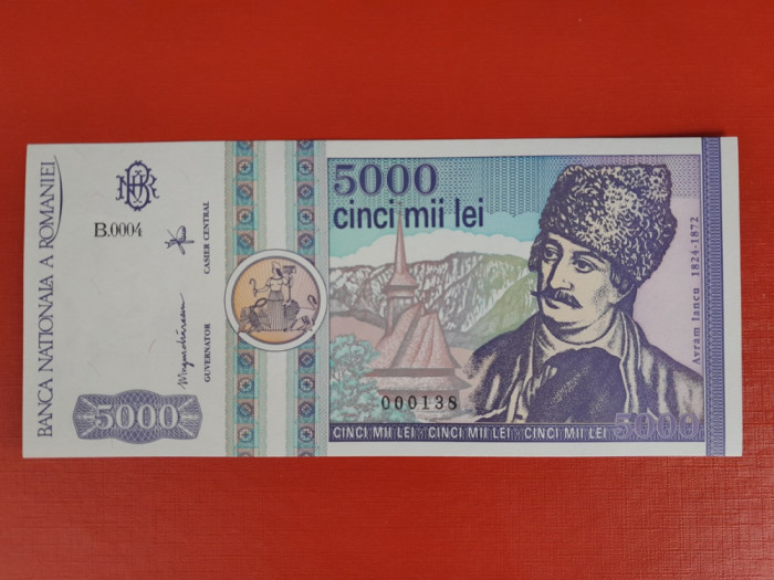 Bancnota 5000 lei 1992 - UNC ++++ serie foarte mica B.0003 / 000138