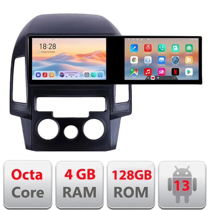 Navigatie Hyundai I30 2009-2012 clima manuala Kit-i30ac Edotec 2 ecrane 8 core 4+128 21.6 inch Incell android Wifi 5Ghz gps internet et GPS WIF CarSto