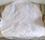 Fata de masa Vintage din bumbac cu broderie manuala- Flori Bleu