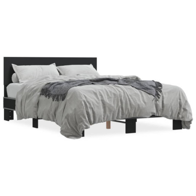 vidaXL Cadru de pat, negru, 135x190 cm, lemn prelucrat și metal foto