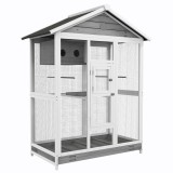 PawHut Cușcă mare pentru păsări volieră interior exterior, 4 b&acirc;rne tavă colectoare glisantă 112 x 68 x 154 cm gri | Aosom Romania